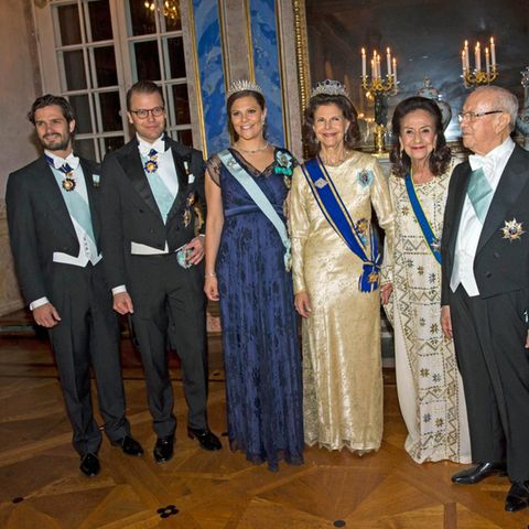 Prinz Carl Philip, Prinz Daniel, Prinzessin Victoria, Königin Silvia, der tunesische Präsident Beji Caid Essebs mit Frau, König Carl Gustaf