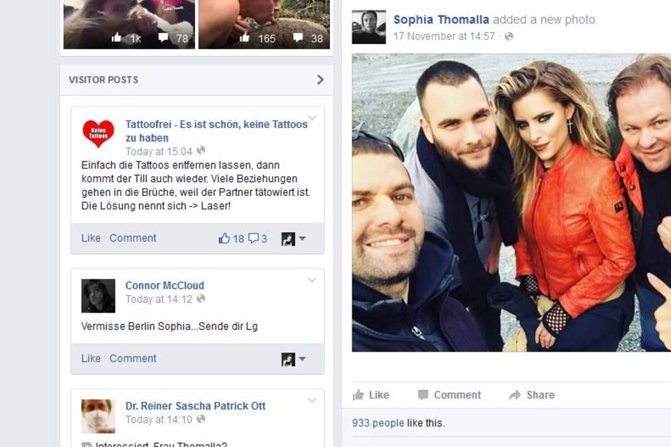 Sophia Thomalla: Kaum war die Trennung publik, kamen die fiesen Kommentare: Auf Sophia Thomallas offizieller Facebookseite machen sich User über ihr großes Liebestattoo lustig. Kaum war die Trennung publik, kamen die fiesen Kommentare: Auf Sophia Thomallas offizieller Facebookseite machen sich User über ihr großes Liebestattoo lustig.