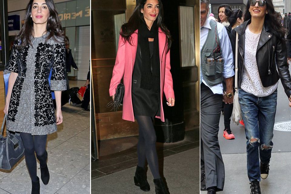 Amal Clooney: Von links nach rechts: Der graue Mantel von Dolce & Gabbana kostet knapp 4000 Euro, das pinke Modell von Balenciaga knapp 1300 Euro und die Lederjacke (ebenfalls Balenciaga) schlägt mit 2445 Euro zu Buche. Von links nach rechts: Der graue Mantel von Dolce & Gabbana kostet knapp 4000 Euro, das pinke Modell von Balenciaga knapp 1300 Euro und die Lederjacke (ebenfalls Balenciaga) schlägt mit 2445 Euro zu Buche.
