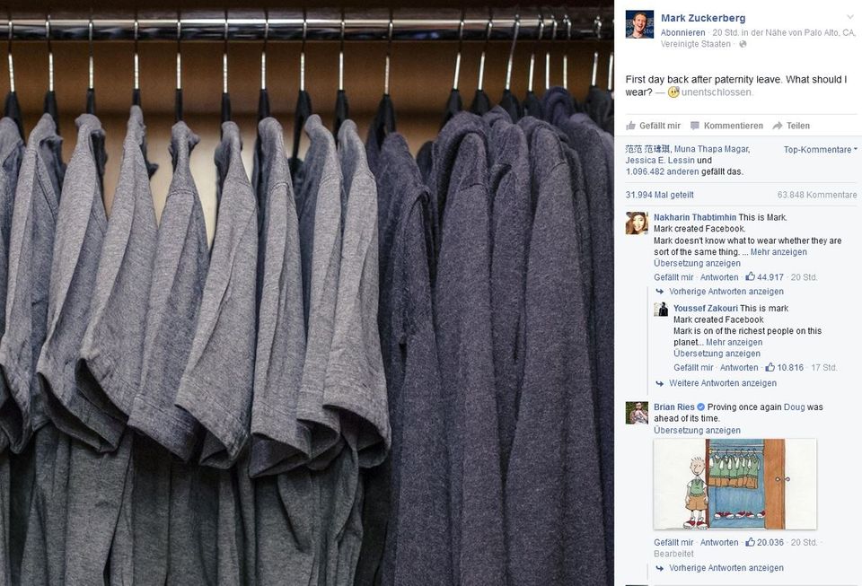 So richtig farbenfroh ist der Kleiderschrank von Facebook-Gründer Mark Zuckerberg nicht.