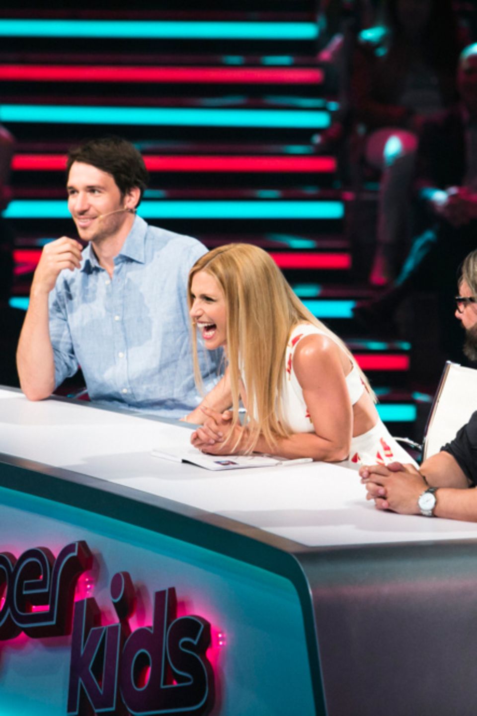 Michelle in der Sat.1-Show "Superkids" mit ihren Jury-Kollegen Felix Neureuther (l.) und Henning Wehland Michelle in der Sat.1-Show "Superkids" mit ihren Jury-Kollegen Felix Neureuther (l.) und Henning Wehland