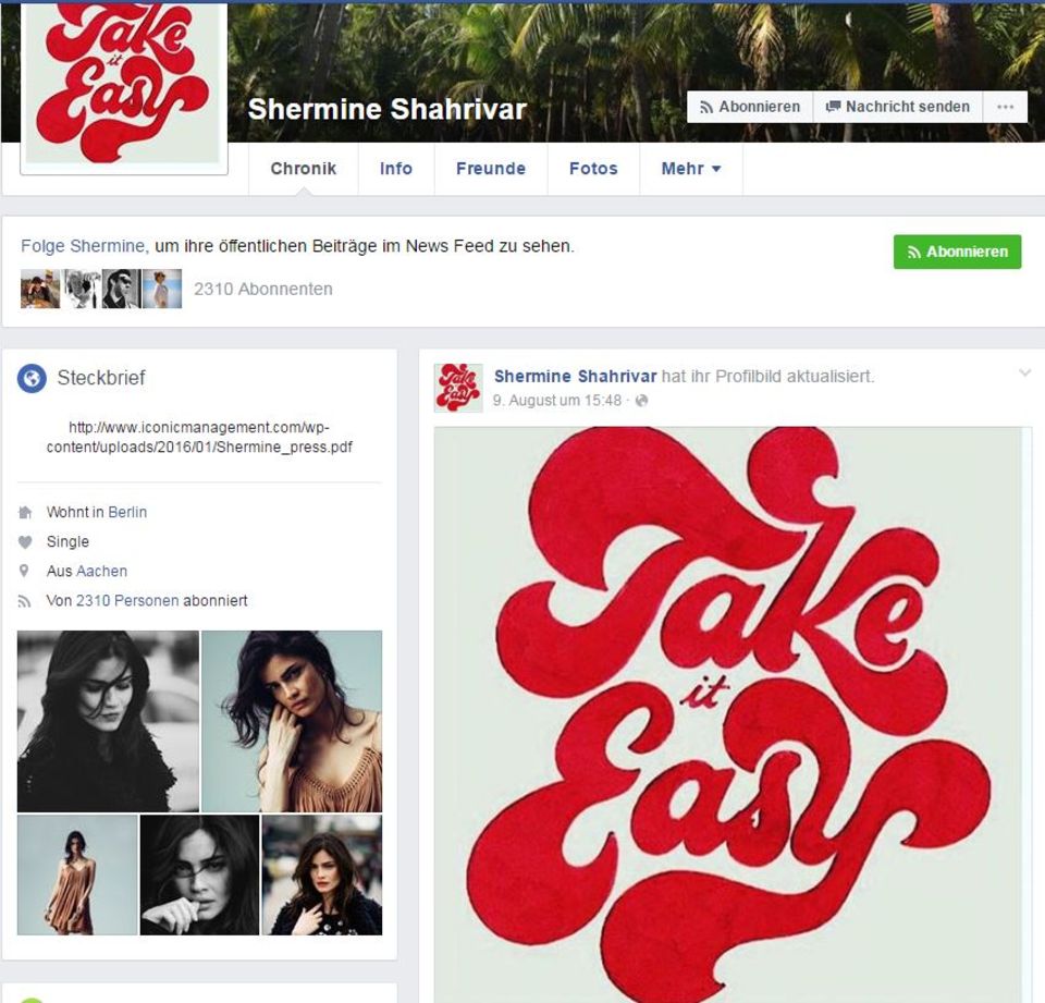 Shermine Shahrivar + Lapo Elkann: Bei Facebook ist Shermine Shahrivar als "Single" hinterlegt. Bei Facebook ist Shermine Shahrivar als "Single" hinterlegt.