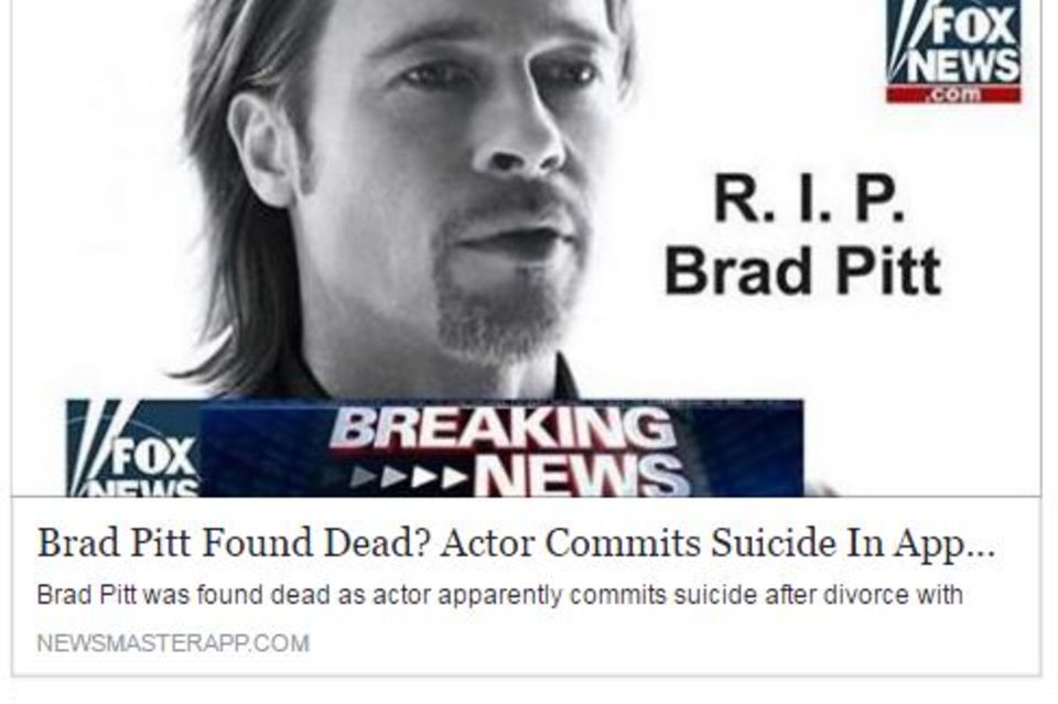 Brad Pitt: Brad Pitt wurde auf Facebook für tot erklärt Brad Pitt wurde auf Facebook für tot erklärt