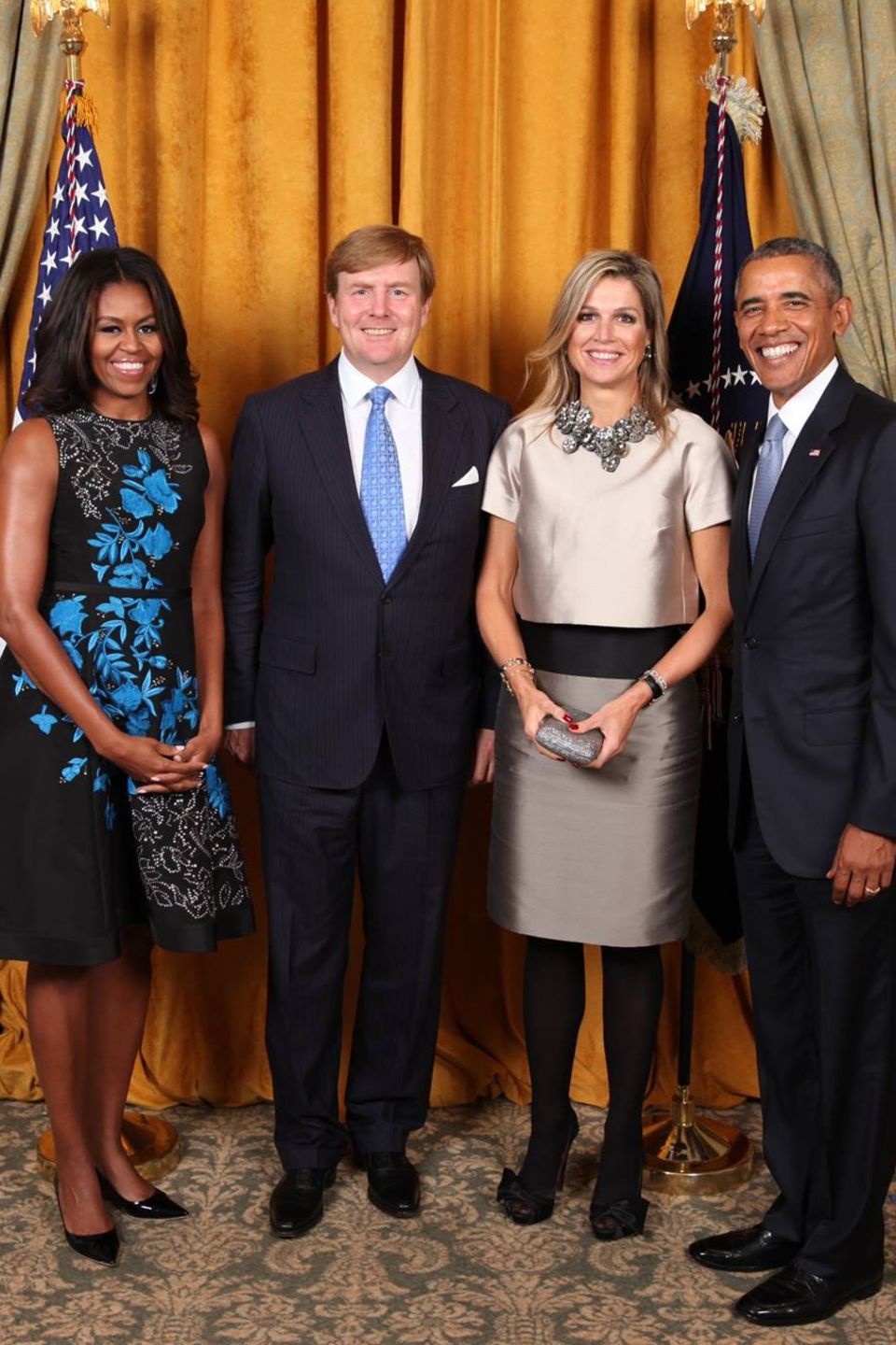 28. September 2015: König Willem-Alexander und Königin Máxima werden von US-Präsident Barack Obama und First Lady Michelle Obama in dem Gebäude der United Nations in New York empfangen.