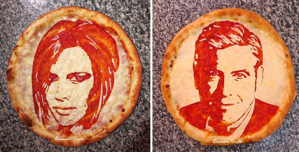 Leckere Stars: In Glasgow gibt es unter anderem Victoria Beckham und George Clooney zum Essen. Pizzabäcker Domenico Crolla zaubert prominente Gesichter auf seine Pizza Margherita. Leckere Stars: In Glasgow gibt es unter anderem Victoria Beckham und George Clooney zum Essen. Pizzabäcker Domenico Crolla zaubert prominente Gesichter auf seine Pizza Margherita.