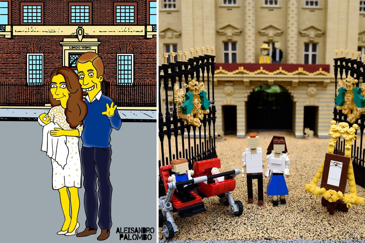 Zur Geburt von Prinzessin Charlotte hat der Künstler aleXandro Palombo die royale Familie als "Simpsons" verewigt. Auch in der "Lego"-Version kann man Herzogin Catherine, Prinz William und Töchterchen Charlotte nun bewundern.