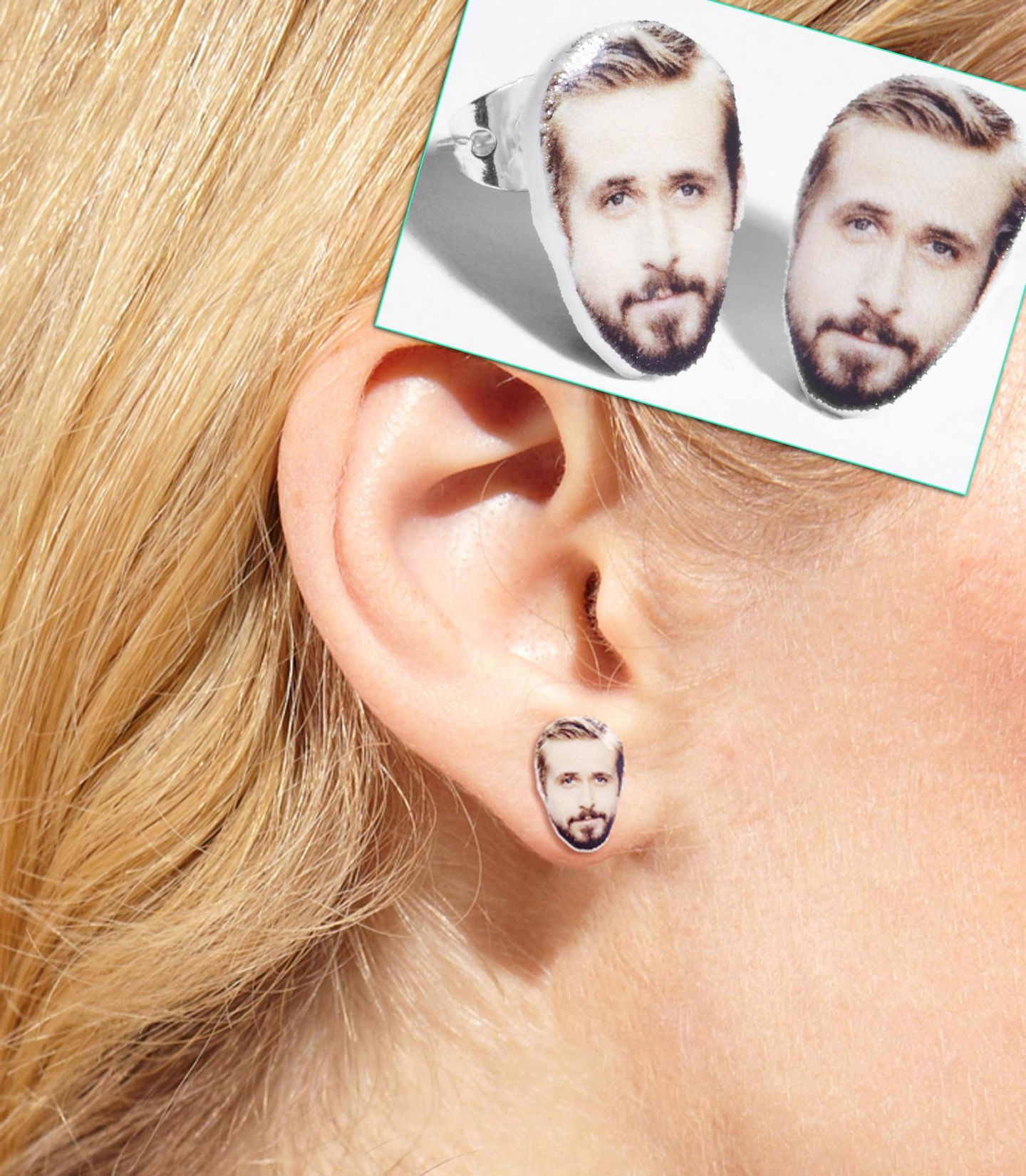 Wer Ryan Gosling immer dabei haben möchte, kann auf diese Ohrstecker zurückgreifen. Vielleicht flüstert er einem dann auch Nettigkeiten ins Ohr.
