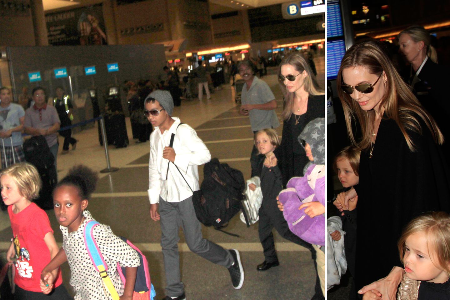 4. September 2013  Angelina Jolie ist im Flughafen von Los Angeles mit allen Kindern auf dem Weg zum Flieger nach Sydney.