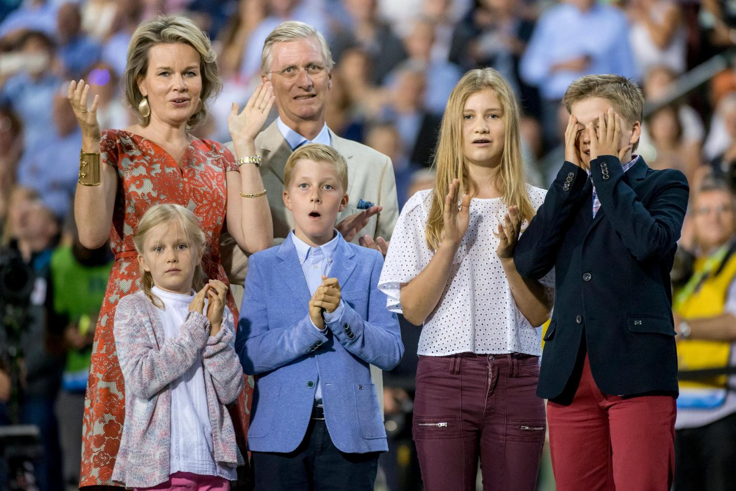 9. September 2016: Belgiens Königsfamilie fiebert beim Leichtathletik-Meeting im Baudouin-Stadion in Belgien mit den Teilnehmern.