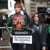 Schauspielerin Alexandra Kamp nutzt die Pariser Fashion Week, um gemeinsam mit Peta auf tierquälerische Lebens- und Todesumstände von Reptilien hinzuweisen.