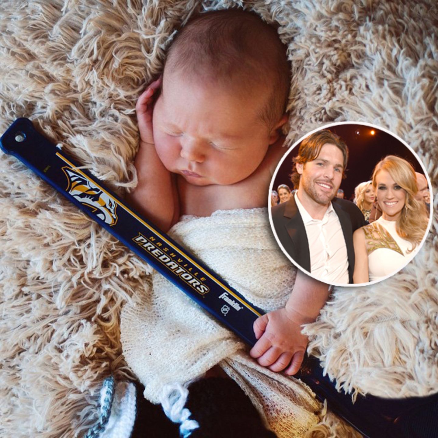 März 2015: Countrysängerin Carrie Underwood teilt auf Instagram ein erstes richtiges Foto ihres Söhnchens Isaiah. In seine winzige Hand hat sie einen Mini-Hockeyschläger gelegt. Der Vater des Kleinen, Mike Fisher, ist Profispieler bei den "Nashville Predators".