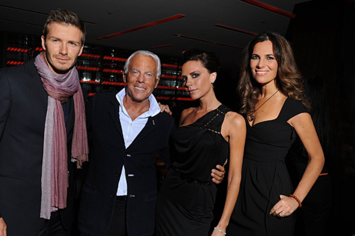 Emporio Armani: David Beckham, Giorgio Armani, Victoria Beckham und Roberta Armani bei einem gemeinsamen Dinner im NOBU in Maila