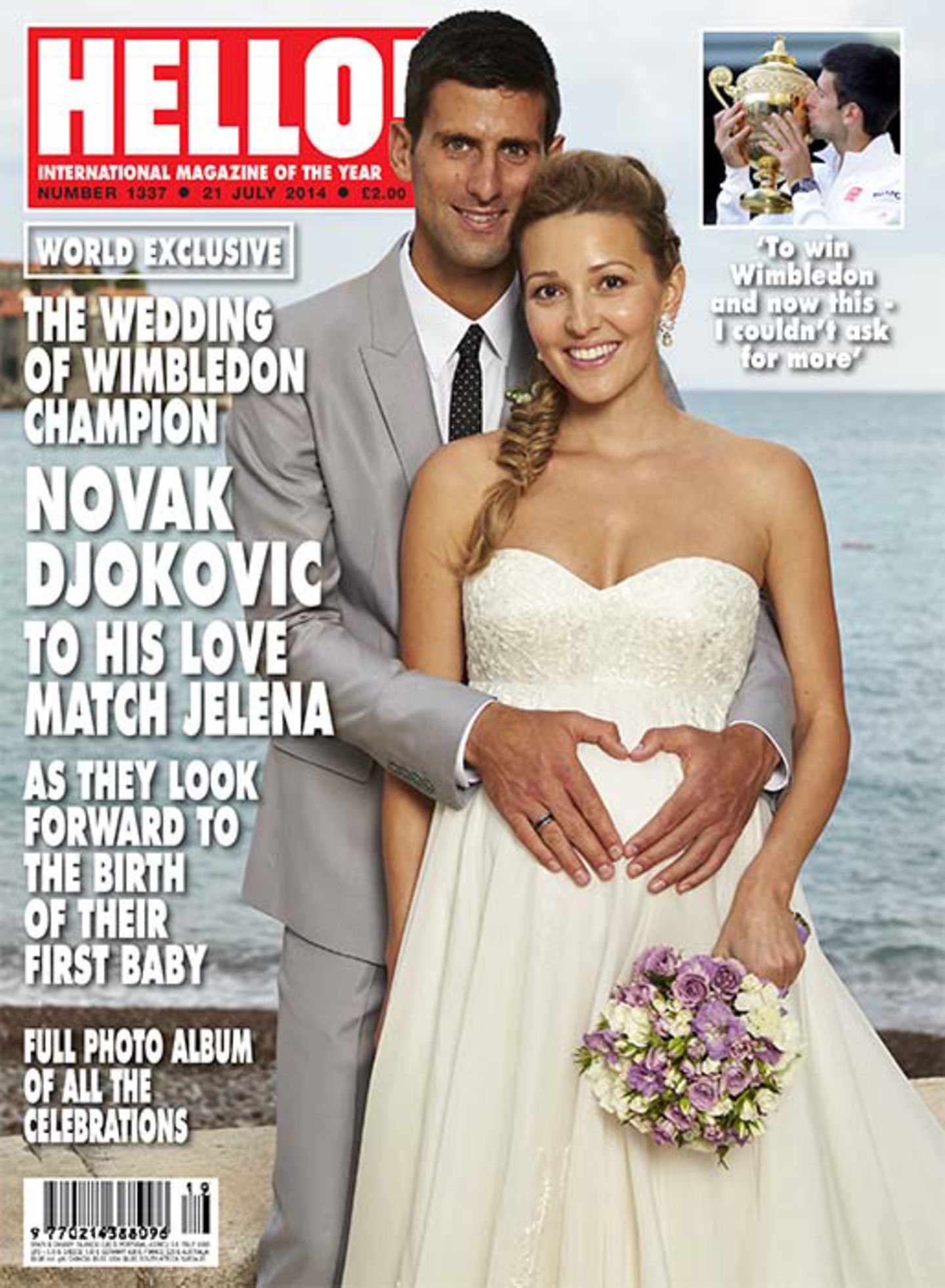 10. Juli 2014:  Nur wenige Tage nach seinem Wimbledon-Sieg hat Novak Djokovic seiner schwangeren Verlobten Jelena Ristic in Montenegro das Jawort gegeben.