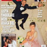 19. Oktober 2012: Jessica Biels Hochzeitskleid ist ein Traum in Weiß und Rosa und vor soviel Glück hält es Justin Timberlake nicht mehr auf dem Boden: Das Magazin "Hello" veröffentlicht das ungewöhnliche Hochzeitsfoto der Frischvermählten.