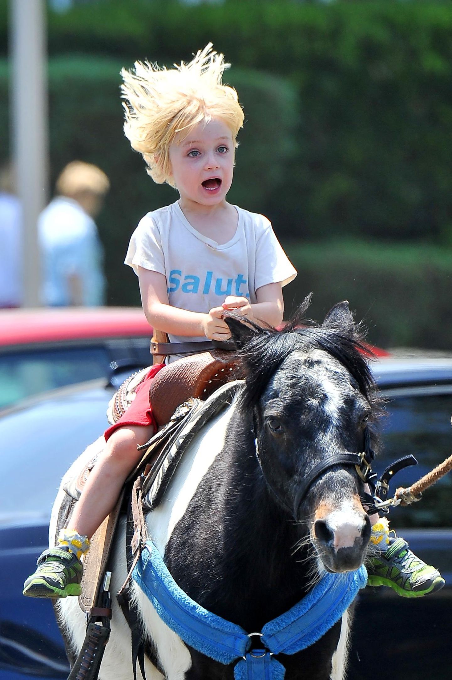 26. Mai 2014: Liev Schreiber lässt seinen Sohn Sam auf dem Bauernmarkt auf einem Pony reiten.