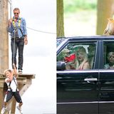 31. Juli 2013  Gwen Stefani und Gavin Rossdale besuchen mit ihren beiden Söhnen einen Safari Park. Da sitzt schon mal ein Affe auf dem Autodach oder Kingston schwingt sich wie Tarzan durch die Lüfte.
