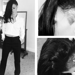3. April 2012: Rihanna zeigt sich mit einem Undercut und hat die Haare auf einer Seite abrasiert.