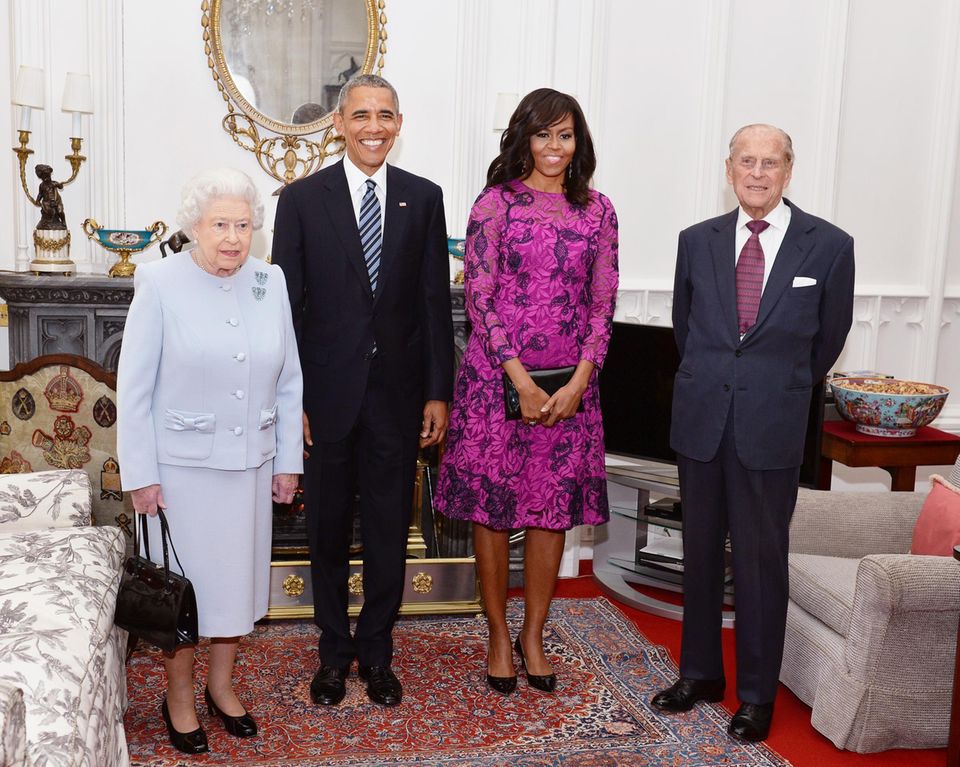 22. April 2016: Einen Tag nach ihrem 90. Geburtstag empfängt Queen Elizabeth mit ihrem Mann Prinz Philip hohen Staatsbesuch. US-Präsident Barack Obama und First Lady MNichelle Obama sind zu Gast in Windsor Castle.