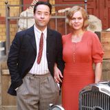 29. August 2012: Jan Josef Liefer und Anna Loos stehen in Leipzig für den Film "Nacht über Berlin - Der Reichstagsbrand" vor der
