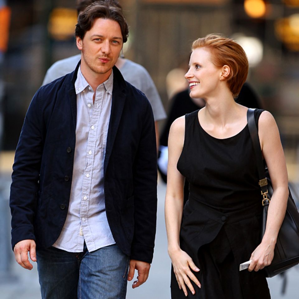 30. Juli 2012: James McAvoy und Jessica Chastain stehen für "The Disappearance of Eleanor Rigby: His" vor der Kamera.