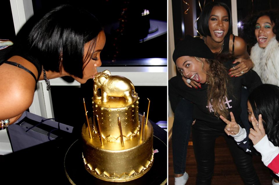 Zum Geburtstag von Kelly Rowland schmeißt Beyoncé Knowles für ihre Freundin eine Party. Ihre Torte ist ganz in gold gehalten und mit einem Elefanten dekoriert. Zum Geburtstag von Kelly Rowland schmeißt Beyoncé Knowles für ihre Freundin eine Party. Ihre Torte ist ganz in gold gehalten und mit einem Elefanten dekoriert.