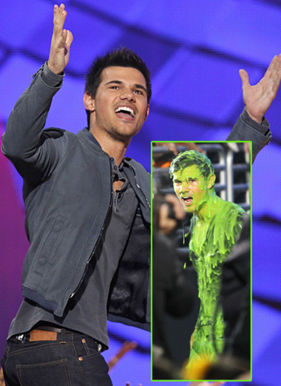 Taylor Lautner darf den Preis für den "Lieblings-Verklopper (Buttkicker)" für "Twilight" mit nach Hause nehmen - das geht jedoch