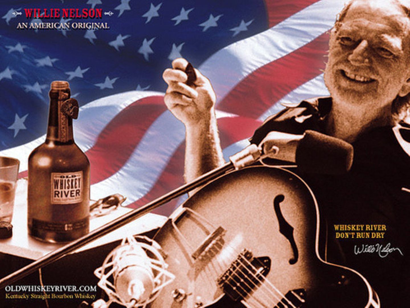 Dass Willie Nelsson kein Wein anbaut ist klar, oder? Seine Whiskey-Marke trägt den Namen "Old Whiskey River Bourbon", angelehnt an seinen Song "Whiskey River". Zu jeder bestellten Flasche liefert er übrigens einen Satz neue Gitarrensaiten mit.