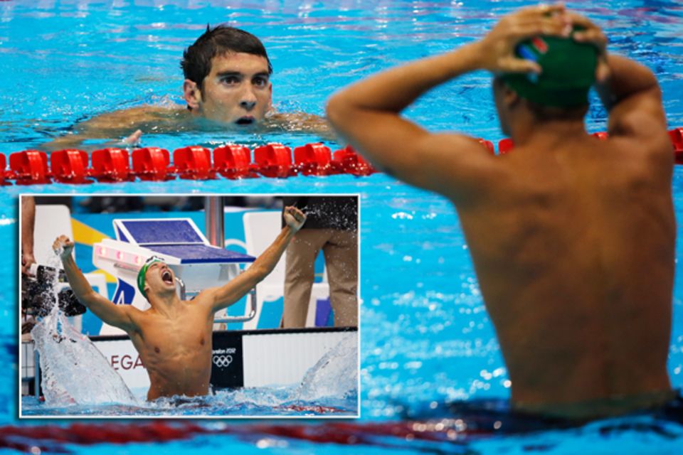 Der Südafrikaner Chad le Clos kann es kaum fassen: Er hat US-Schwimmstar Michael Phelps in letzter Sekunde besiegt.