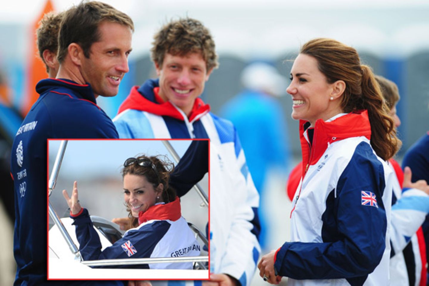 Herzogin Catherine trifft Goldmedaillengewinner Ben Ainsley im Hafen von Weymouth. Anschleißend geht es mit dem Briten aufs Wass