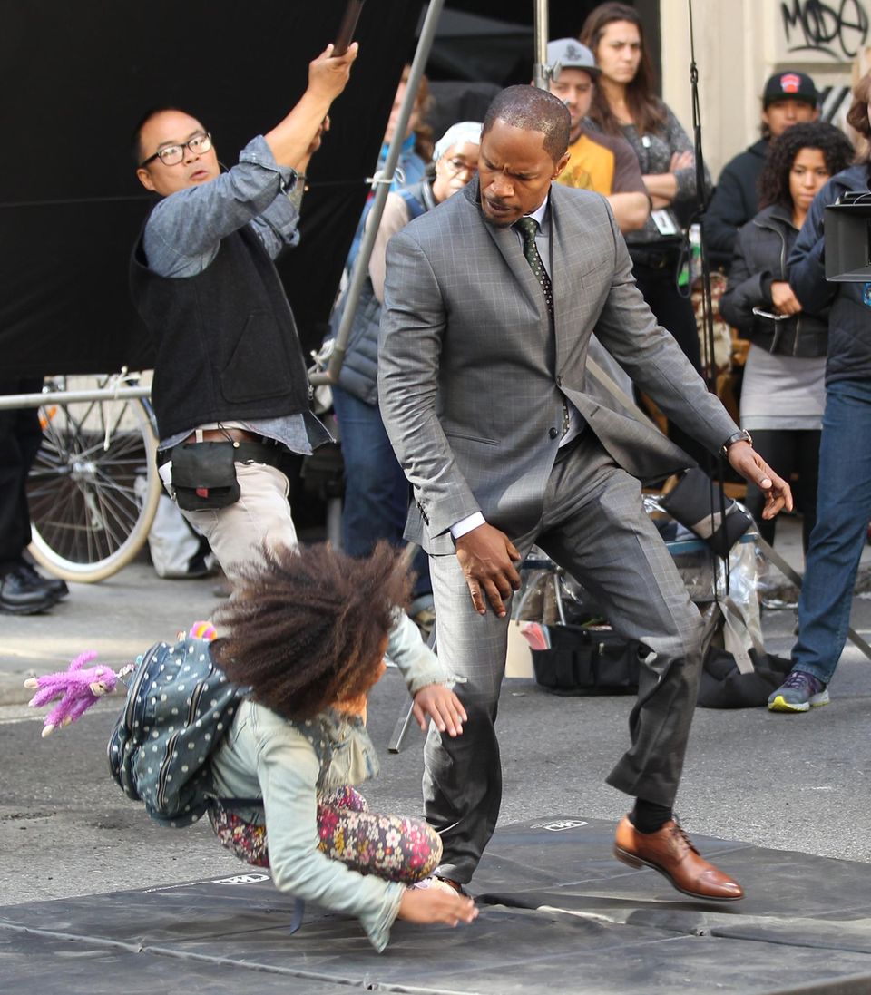 26. September 2013: Jamie Foxx und Quvenzhane Wallis drehen gemeinsam den Film "Annie" in New York.
