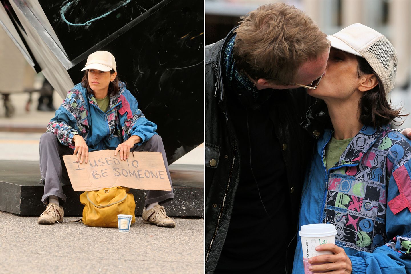 21. September 2013: In "Shelter" spielt Jennifer Connelly eine Obdachlose. In der Drehpause gibt's von ihrem Ehemann Paul Bettany ein Küsschen. Er führt Regie.