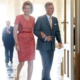 8. Juli 2013: Prinzessin Mathilde und Prinz Philippe kommen zu Ehren von König Albert zu einem Empfang in den Königspalast nach Brüssel. Albert feiert sein 20-jähriges Thronjubiläum.