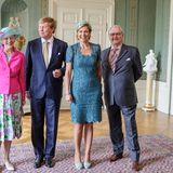 25. Juni 2013: König Willem-Alexander und Königin Máxima haben bei ihrem offiziellen Vorstellungsbesuch bei Königin Margrethe und Prinzgemahl Henrik von Dänemark offenbar großen Spaß.
