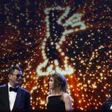 Regisseur Wong Kar Wai, Moderatorin Anke Engelke und Festivaldirektor Dieter Kosslick