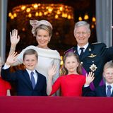 Königin Mathilde und König Philippe mit ihren Kindern Prinzessin Eléonore, Prinz Gabriel, Kronprinzessin Elisabeth und Prinz Emmanuel