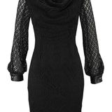 Anzeige: Little Black Daydress. Der Wasserfallausschnitt betont das Dekolleté und zaubert Volumen. Schwarzes Spitzenkleid mit Ledermanschetten von Andrew Marc New York, ca. 129€.