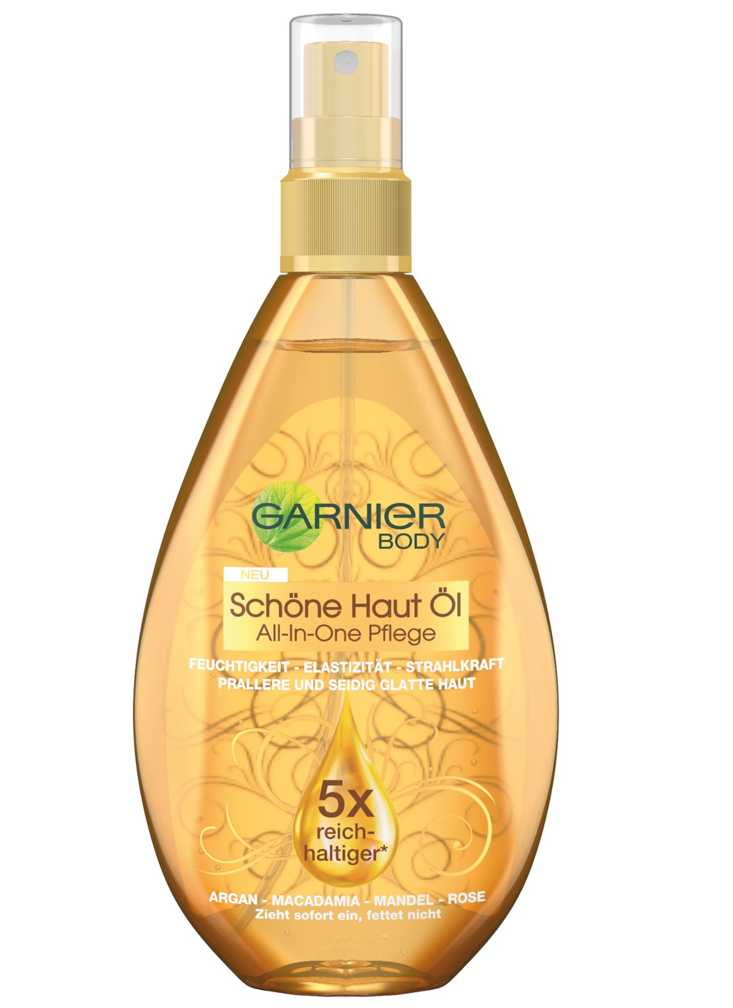 Das "Schöne Haut Öl" pflegt nachhaltig und zieht schnell ein. Von Garnier, 150 ml, ca. 7 Euro
