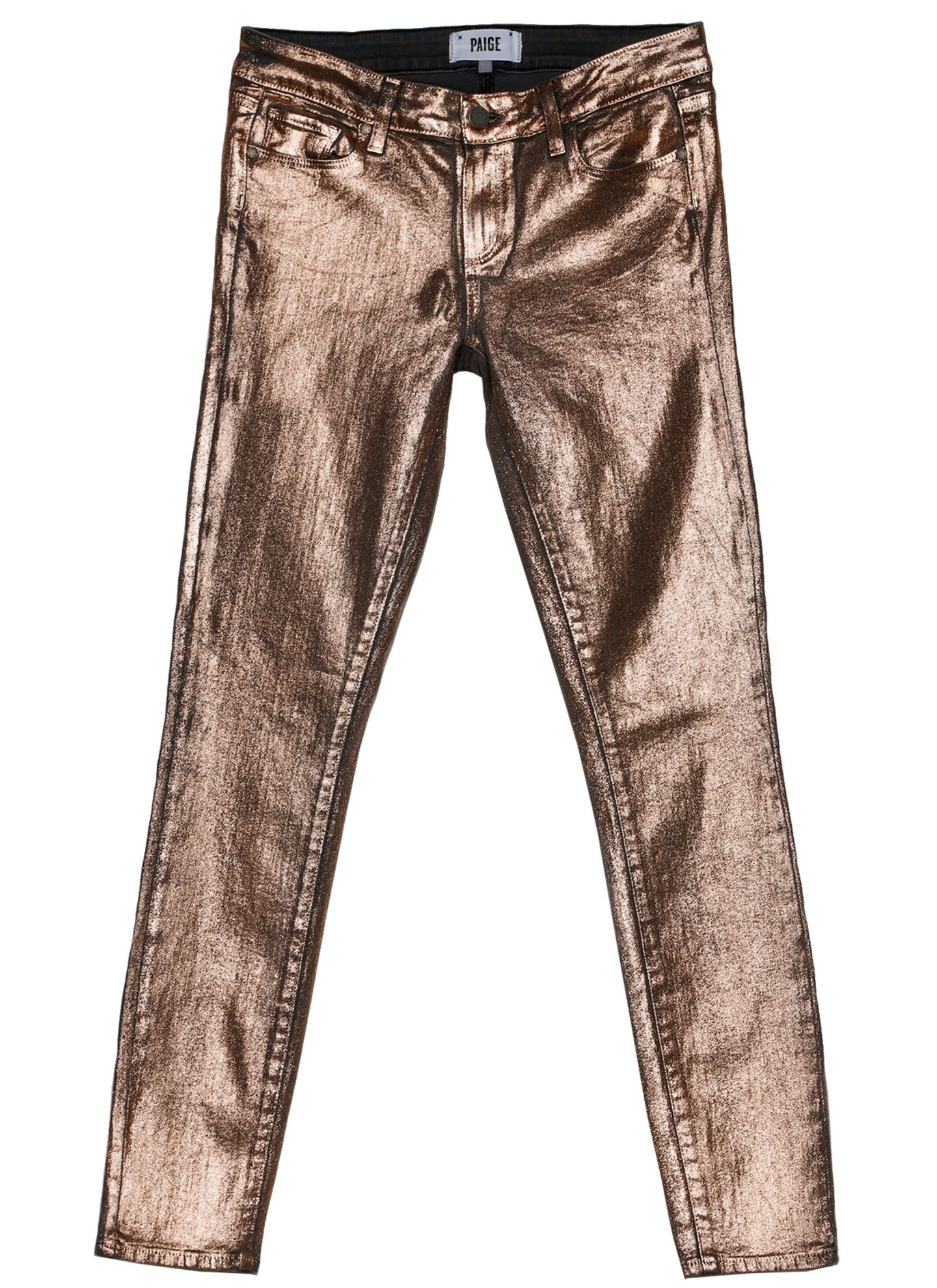Wie in Bronze gegossen: Jeans in Metallic-Optik, von Paige, ca. 180 Euro