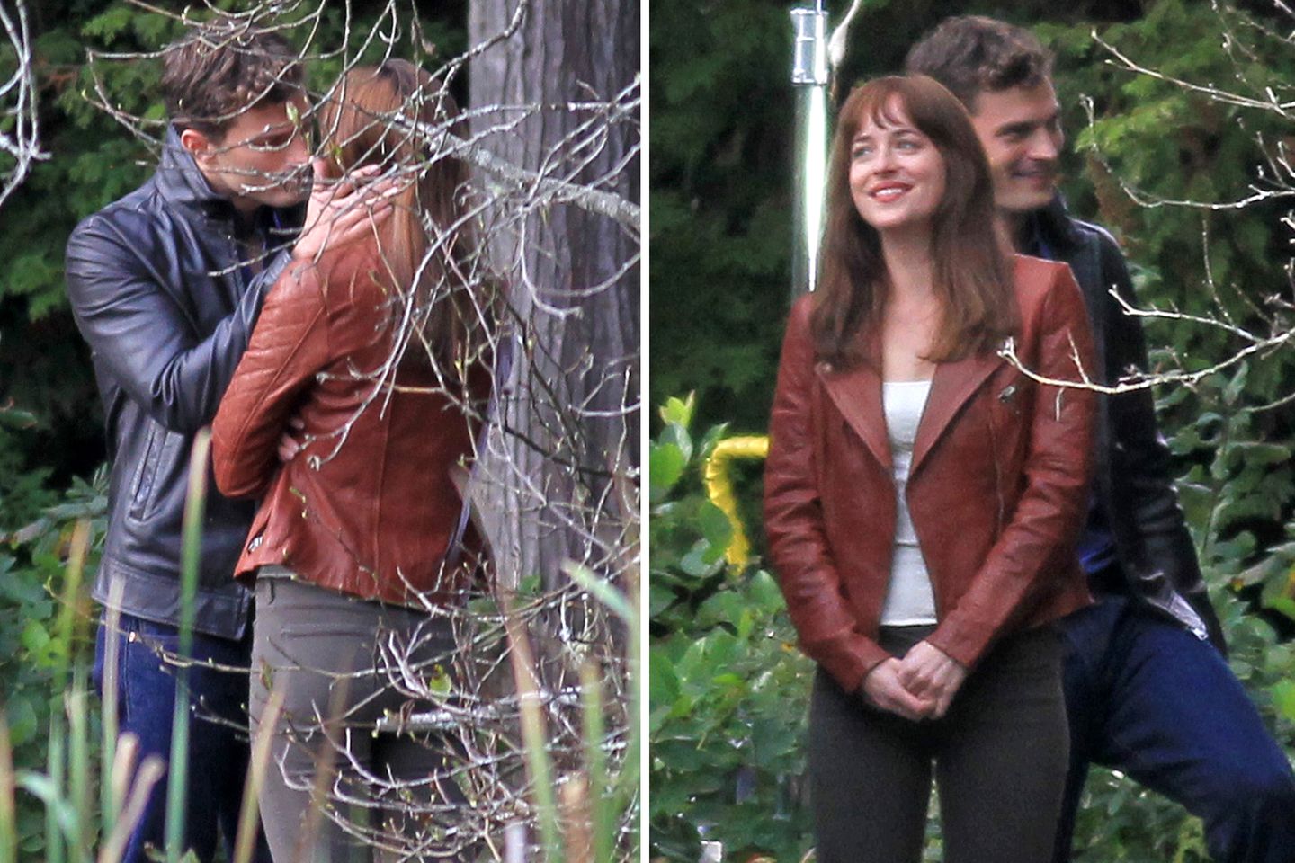 15. Oktober 2014: Jamie Dornan und Dakota Johnson drehen für "Fifty Shades of Grey'" eine Kussszene im Stanley Park in Vancouver.