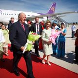 1. Dezember 2014: König Harald und Königin Sonja sind auf Staatsbesuch in Myanmar. Per Flugzeug sind sie in der Hauptstadt Naypyidaw geflogen, von wo aus sie ihre Reise starten.