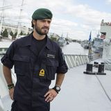 31. August 2014: Prinz Carl Philip ist an Bord der "HMS Carlskrona" in Turku. Der Sohn von König Carl Gustaf und Königin Silvia von Schweden nimmt an einer Übung der Marine teil.
