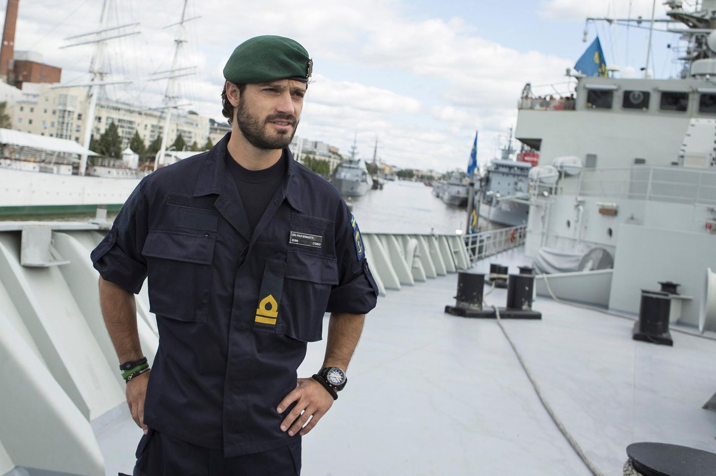 31. August 2014: Prinz Carl Philip ist an Bord der "HMS Carlskrona" in Turku. Der Sohn von König Carl Gustaf und Königin Silvia von Schweden nimmt an einer Übung der Marine teil.