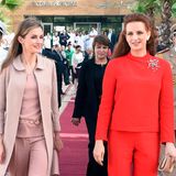 15. Juli 2014: Königin Letizia von Spanien ist zu Gast bei Prinzessin Lalla Salma von Marokko. Beide besuchen das "Lalla Salma Centre for Research Against Cancer" in Rabat.