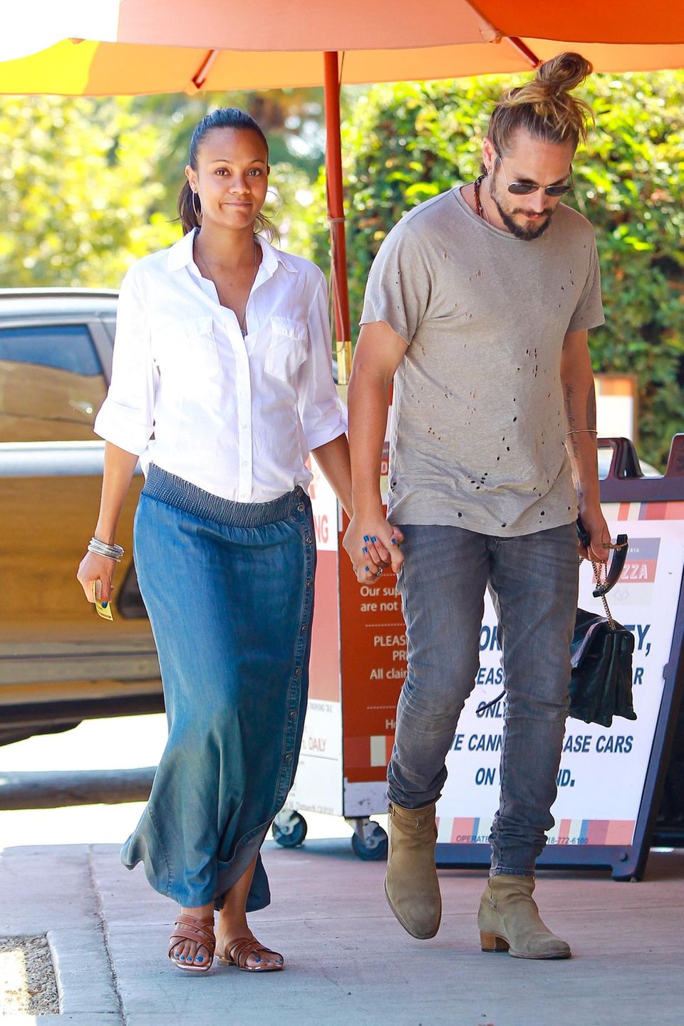 14. August 2014: Die schwangere Zoe Saldana und Marco Perego sind auf dem Weg ins "Mozza Restaurant" in Los Angeles.