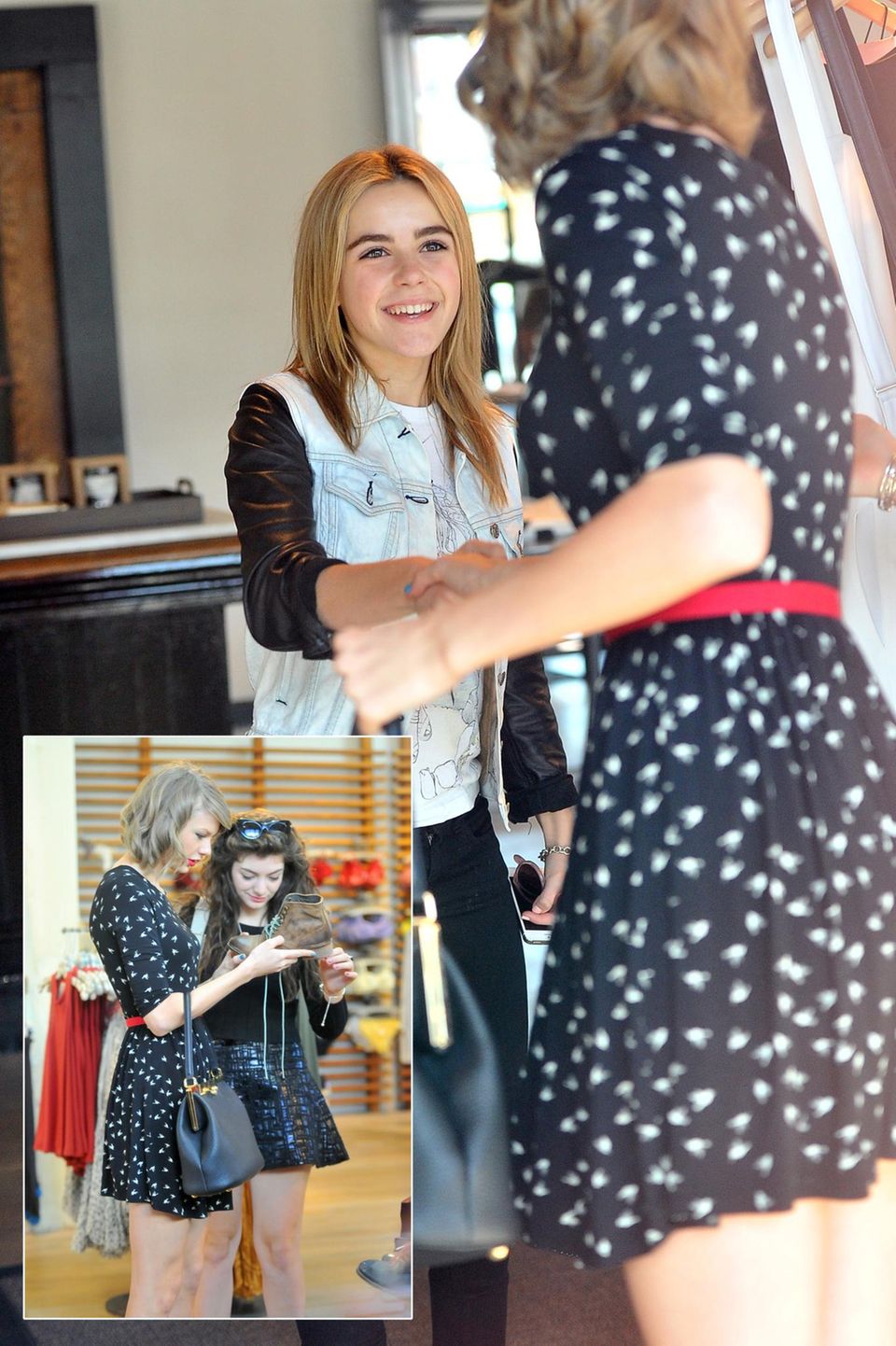 23. Februar 2014: "Mad Men"-Star Kiernan Shipka trifft in West Hollywood zufällig auf Taylor Swift, die mit Freundin Lorde beim Shoppen ist. 23. Februar 2014: "Mad Men"-Star Kiernan Shipka trifft in West Hollywood zufällig auf Taylor Swift, die mit Freundin Lorde beim Shoppen ist.