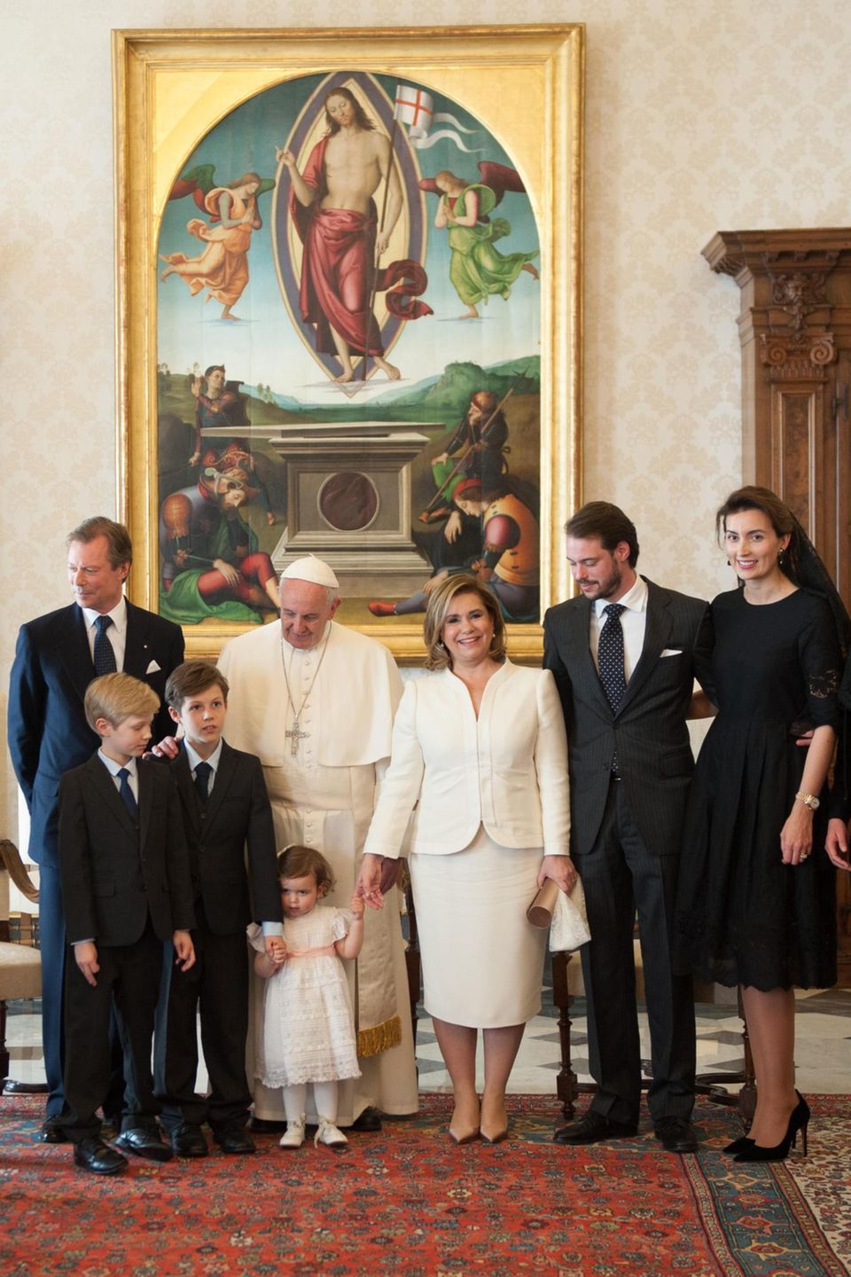 21. März 2016  Großherzog Henri ist mit seiner Familie, darunter Prinz Félix und Prinzessin Claire, im Vatikan zu einer Audienz bei Papst Franziskus. Die kleine Amalia ist mit von der Partie.