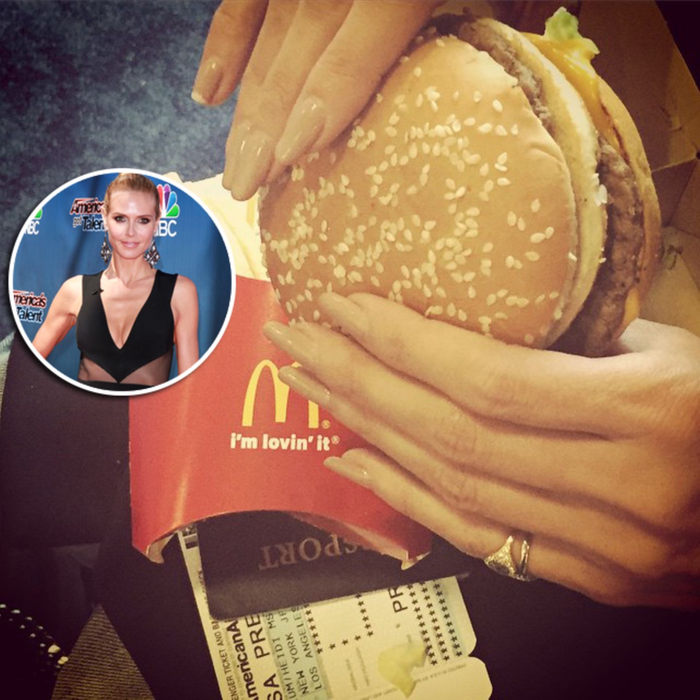 Kurz vorm Abflug holt Heidi Klum sich noch einen Burger am Flughafen und wünscht ihren Fans mit diesem Schnappschuss ein schönes Wochenende!