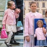 Wie süß! Zum Gottesdienst trägt Estelle eine Jacke von ihrer Tante Madeleine. Die trug das rosa Jäckchen bereits 1988. Auch Estelles Mama Victoria hatte früher das gleiche Modell in ein paar Nummern größer an.