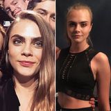 Nicht nur für den roten Teppich geeignet: Durch "Squinching" zaubern sich Topmodels wie Cara Delevingne auf Fotos blitzschnell schöner. Rechts zeigt Cara wie der Selfie-Trend funktioniert: Augen ein klein wenig zusammenkneifen und die unteren Augenlider leicht hochziehen. Kombiniert mit einem zarten Lächeln, dass durch das leichte Anspannen der Lippenpartie verstärkt wird, wirkt sie wesentlich unaufgeregter und selbstbewusster als auf dem linken Schnappschuss.