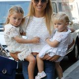 Süßer geht's nicht! Michelle Hunziker ist im weißen Partnerlook in Spitze mit Sole und Celeste in Mailand unterwegs.